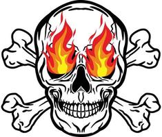 Skull head crossbones flame fire vector image illustrations