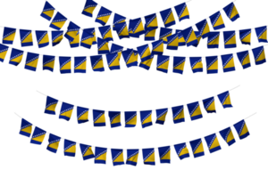 Bósnia e herzegovina bandeira estamenha decoração em a corda, jhandi, conjunto do pequeno bandeira celebração, 3d Renderização png