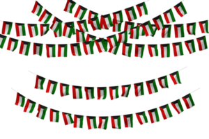 kuwait flagga flaggväv dekoration på de rep, jhandi, uppsättning av små flagga firande, 3d tolkning png