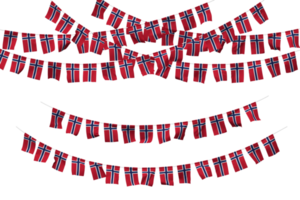 Noruega bandeira estamenha decoração em a corda, jhandi, conjunto do pequeno bandeira celebração, 3d Renderização png
