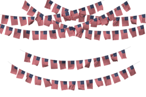 vereinigt Zustände von Amerika Flagge Ammer Dekoration auf das Seil, jhandi, einstellen von klein Flagge Feier, 3d Rendern png