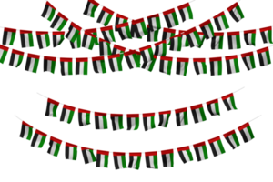 Unidos árabe Emirados bandeira estamenha decoração em a corda, jhandi, conjunto do pequeno bandeira celebração, 3d Renderização png