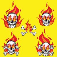 Skull Head Crossbones flame fire vector image illustrations