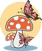Mushroom and butterfly vector image illustrations