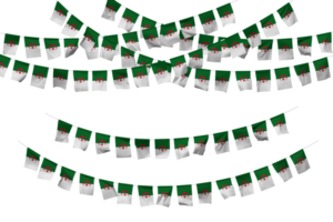 Algérie drapeau bruant décoration sur le corde, jhandi, ensemble de petit drapeau fête, 3d le rendu png