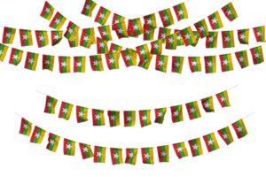 Burma, Myanmar Flag Bunting Decoration on The Rope, Jhandi, Set of Small Flag Celebration, 3D Rendering png