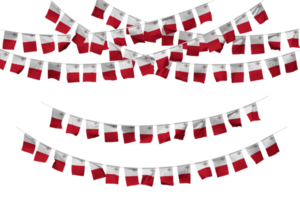 malta flagga flaggväv dekoration på de rep, jhandi, uppsättning av små flagga firande, 3d tolkning png