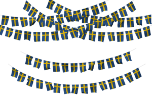 Sverige flagga flaggväv dekoration på de rep, jhandi, uppsättning av små flagga firande, 3d tolkning png
