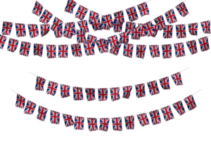 United Kingdom Flag Bunting Decoration on The Rope, Jhandi, Set of Small Flag Celebration, 3D Rendering png