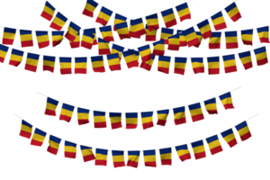 Romania bandiera pavese decorazione su il corda, jhandi, impostato di piccolo bandiera celebrazione, 3d interpretazione png