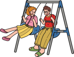 couple playing on swings illustration in doodle style png