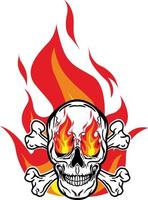 Skull head crossbones flame fire vector image illustrations