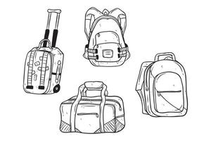 conjunto de mano dibujo viaje bolso en blanco antecedentes vector