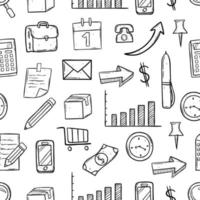 seamless pattern of business doodle icons on white background vector