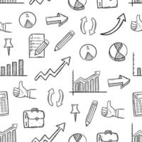 seamless pattern of business doodle icons on white background vector