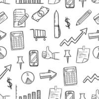 seamless pattern of business doodle icons on white background vector