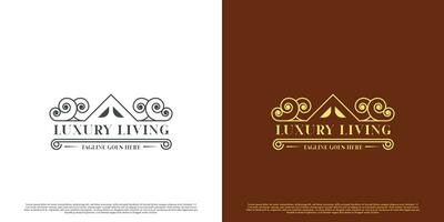 Luxury living logo design illustration. Creative idea line art roof minimalist elegant luxury. Luxurious comfortable home. Luxurious residential buildings for the rich. Old classic vintage design. vector