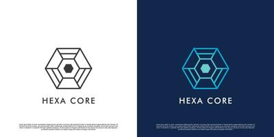 Core logo design illustration. Creative idea silhouette combination of hexagon and geometric core. Modern hexagon shape abstract template icon. Perfect for corporate web or app icons. vector