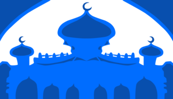 The illustration background with a Ramadan and Eid themed design, has a blue mosque image png