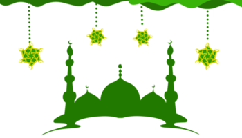 Background Illustration of the theme of Ramadan and Eid al-Fitr and Eid al-Adha, with a green mosque and hanging lanterns png