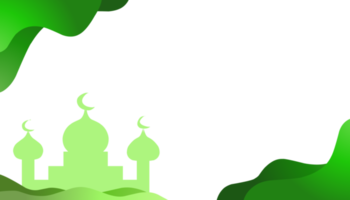 Background Illustration of the theme of Ramadan and Eid al-Fitr and Eid al-Adha, with pictures of green mosques, crescent moons, green waves png