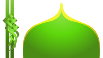 fundo ilustração do a tema do Ramadã e eid al-fitr e eid al-adha, com As fotos do verde e amarelo mesquita cúpulas e verde diamantes ou ketupat muçulmano embalado arroz png