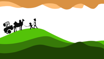 The illustration background with a Ramadan and Eid al-Fitr themed design, Eid al-Adha, has a picture of a Muslim walking on a green hill png