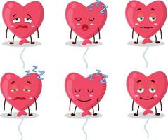 dibujos animados personaje de rojo amor globo con soñoliento expresión vector