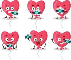 Photographer profession emoticon with red love balloon cartoon character vector