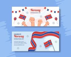 Norway National Day Horizontal Banner Cartoon Hand Drawn Templates Background Illustration vector