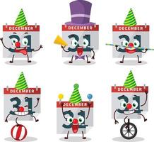 dibujos animados personaje de diciembre 31 calendario con varios circo muestra vector