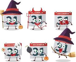 Halloween expression emoticons with cartoon character of december 31th calendar vector