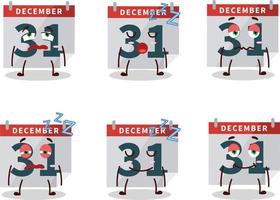 Cartoon character of december 31th calendar with sleepy expression vector