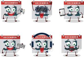 December 31th calendar cartoon character are playing games with various cute emoticons vector