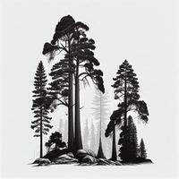 Lots of California redwoods in front of a white background - image photo