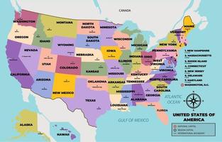 Map Of United States Of America With States Name vector