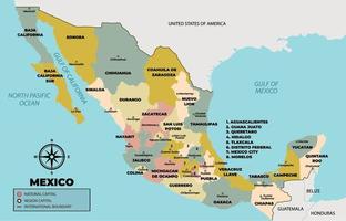 mapa de méxico con nombre de país detallado vector