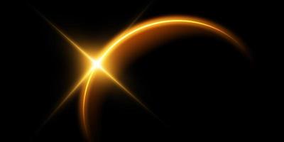 The edge of a golden solar eclipse on a black background. Golden eclipse for product advertising, natural phenomena, horror concept and others. vector