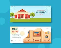 International Museum Day Horizontal Banner Cartoon Hand Drawn Templates Background Illustration vector