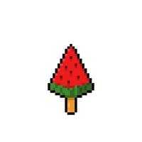 ice cream with watermelon shape in pixel art style vector