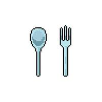 spoon and fork in pixel art style vector