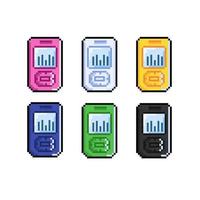 mp3 player collection set with different color in pixel art style vector