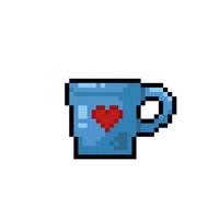 blue glass with love sign in pixel art style vector