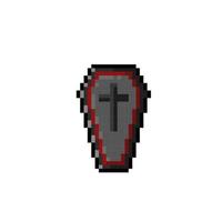 black coffin in pixel art style vector