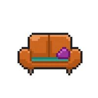 orange sofa in pixel art style vector