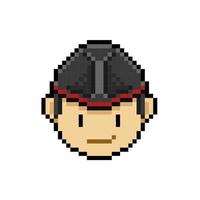 boy wearing traditional cap in pixel art style vector