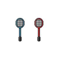 red and blue racket in pixel art style vector