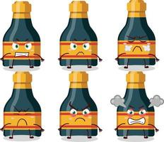 Wine bottle cartoon character with various angry expressions vector