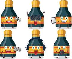 Wine bottle cartoon character are playing games with various cute emoticons vector