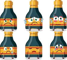 Wine bottle cartoon character with sad expression vector